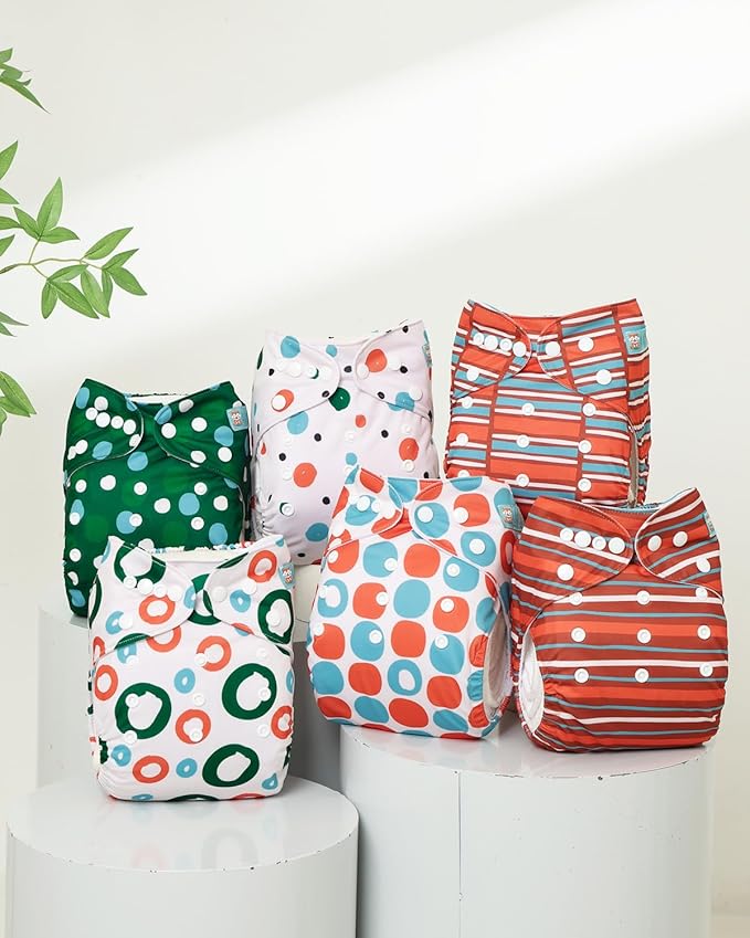 ALVABABY Baby Cloth Diaper 6 Pack with 12 Inserts One Size Cloth Diaper Covers Adjustable Washable Reusable for Baby Girls and Boys 6DM125
