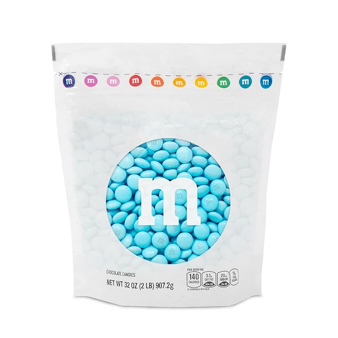 M&M’S WORLD Light Blue Milk Chocolate Candy, 2 lbs Resealable Pack - Candy Bulk for Party Favors, Baby Showers, Easter, Birthday Decor, Birthday Treats, Weddings & More