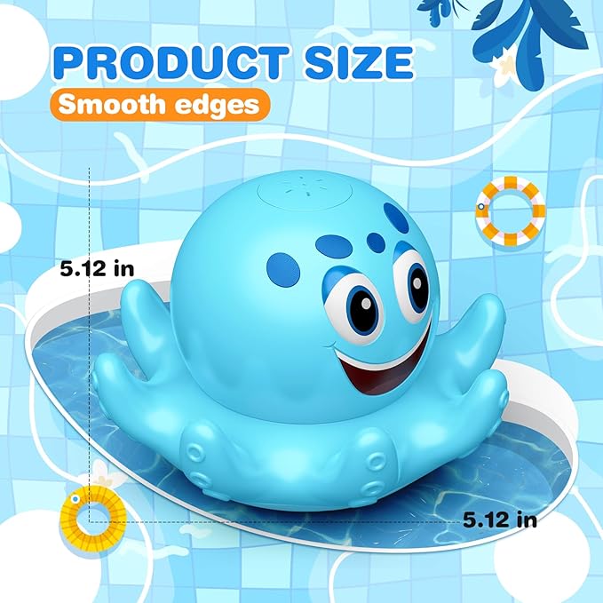 Octopus Bath Toys for Toddlers| Rechargeable Automatic Sprinkler Water Toys with LED Lights & 4 Toss Rings,150 Mins Battery Life,Baby Toys for 6-12 12-18 Months Gifts for Boys Girls 1-5 Years Old