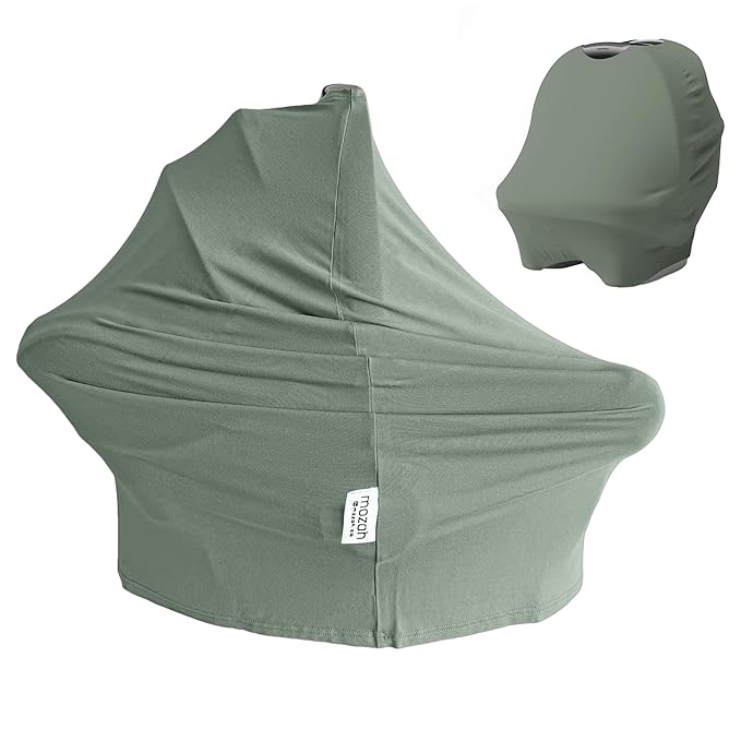 MOZAH Baby Multi-Use Cover: 9-in-1 Car Seat Covers for Babies, Nursing Cover for Breastfeeding & More, Ultra-Soft & Stretchy Infant Car Seat Cover (Roman Green)