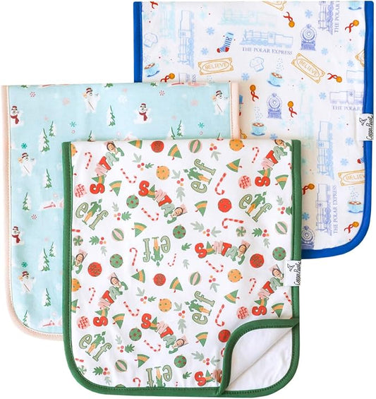 Copper Pearl Premium Baby Burp Cloths - 3-Pack Large Cotton Burp Cloths, Perfect for Baby Boy and Baby Girl Gifts (21" x 10" Size, Christmas Classics Set)