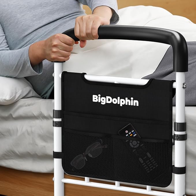Bed Rails for Elderly Adults Safety - ASTM-Certified Adjustable Bed Cane with Non-Slip Ergonomic Handle & Storage Pocket, 2026 Upgrade 400 LBS Stable Bed Assist Rails for Seniors, Tool-Free