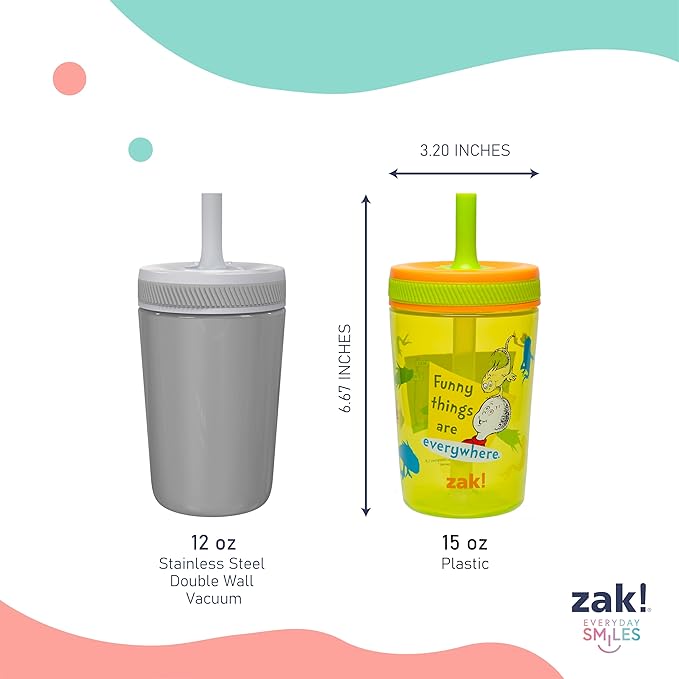Zak Designs Dr. Seuss Kelso Toddler Cups For Travel or At Home, 15oz 2-Pack Durable Plastic Sippy Cups With Leak-Proof Design is Perfect for Kids (One Fish, Two Fish, Red Fish, Blue Fish)