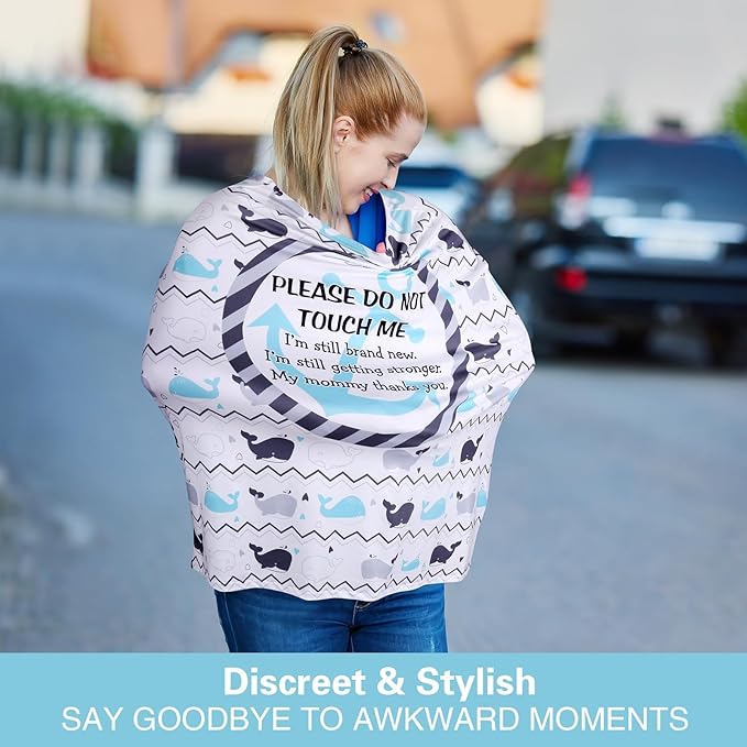 Metplus No Touch Sign Car Seat Cover for Babies, Mom Nursing Covers Breastfeeding Scarf, Multi Use Infant Carseat Canopy for Newborn Carrier/Stroller/Shopping Cart, Baby Shower Gifts for Boy Girl