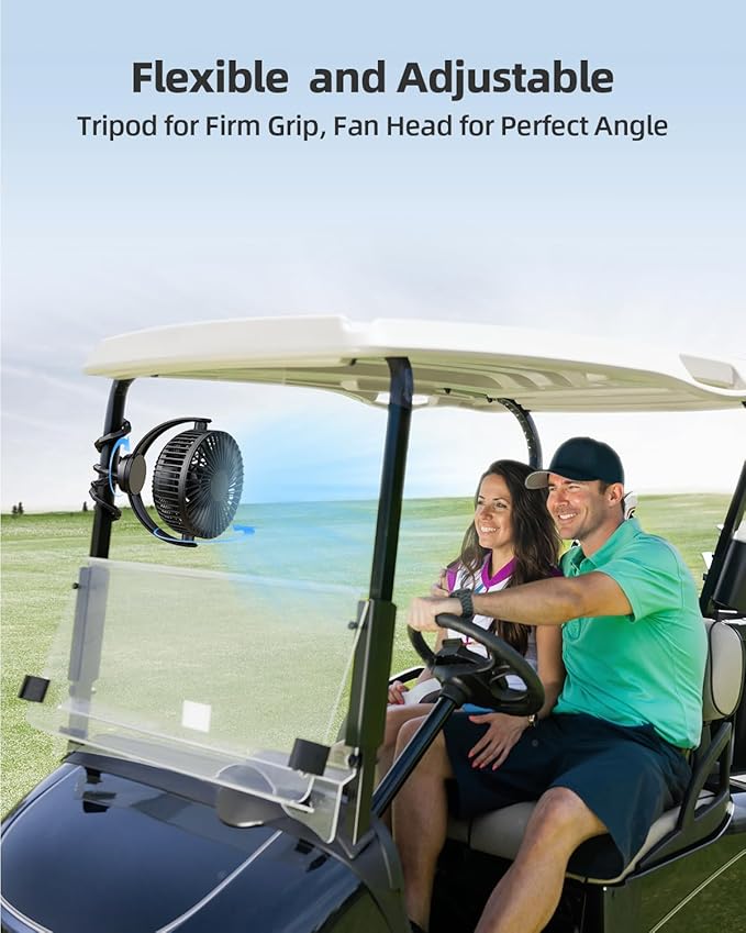 Koonie 5000mAh Portable Stroller Fan - 3-Speed Battery Operated, Flexible Clip-on Tripod, 360° Rotate Flexible Tripod,USB Rechargeable Cooling for Bike, Treadmill, Travel & Car Seat