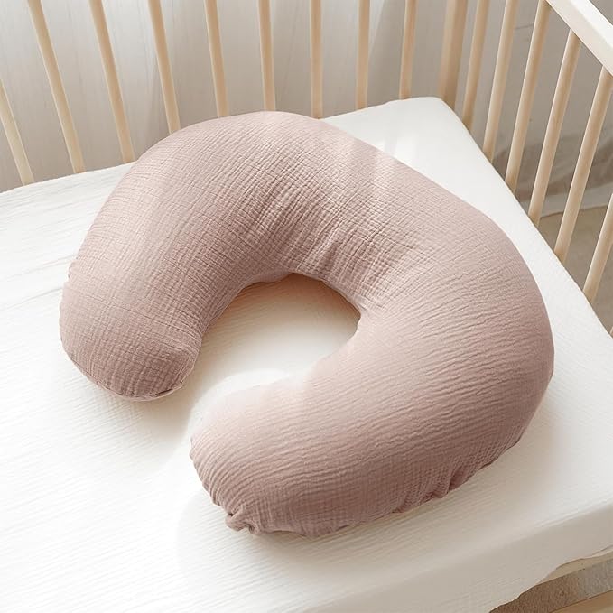 Konssy 2-Pack Muslin Nursing Pillow Covers, Soft & Adorable Nursing Covers for Breastfeeding Pillows, Slipcovers for Newborn Boys & Girls(Soft Blooms,Taupe)