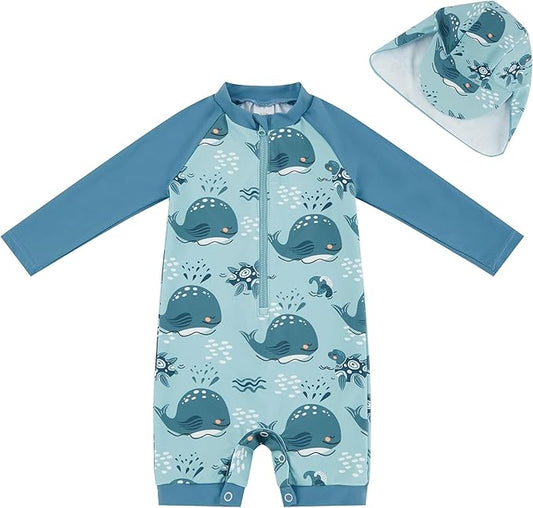 UMELOK Baby Boys UPF 50+ Sun Protection One Piece Rashguard Swimsuit with Snap Bottom