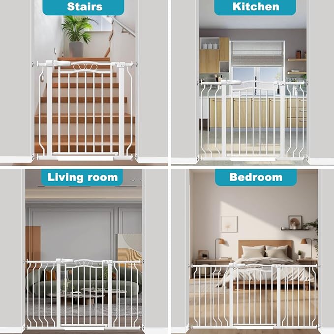 Extra Wide Dog Gate for Doorways 72-81.5 in, Walk Through Long Baby Gates for Large Openings, No Drill Child Safety Gate for Pets Kids Toddler, Doggy Barrier Indoor Metal, 30" Tall White