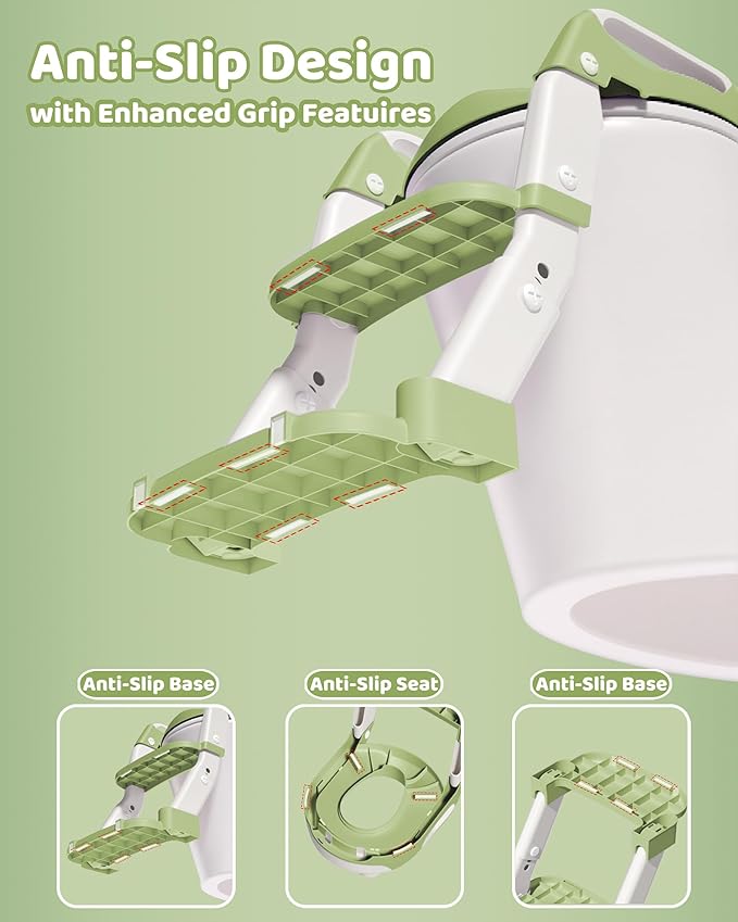 3-in-1 Potty Training Seat & Training Toilet & Potty Chair, Height Adjustable Toddler Toilet Seat for Kids Boys Girls, Foldable Potty Training Toilet with Splash Guard and Anti-Slip Steps