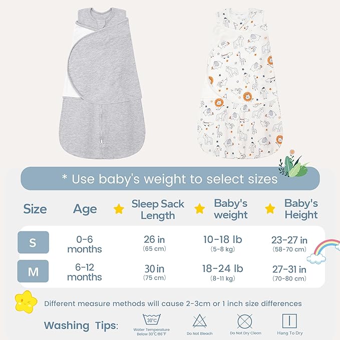 ZIGJOY Sleep Sack Swaddle 1.0 Tog Baby Wearable Blanket 100% Cotton Baby Swaddle Blanket for Newborns 6-12 Months Grey&Line Animal