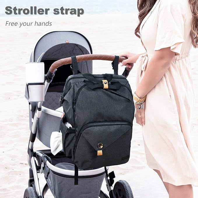 Hap Tim Diaper Bag Backpack,Large Capacity Travel Back Pack Maternity Baby Nappy Changing Bags, Double Compartments with Stroller Straps,Waterproof,Black (US7340-DG)