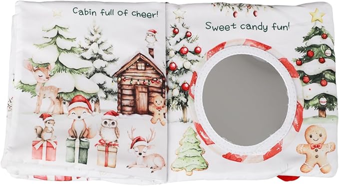 Ali+Oli Baby Cloth Book – Soft Sensory Crinkle Book with Teether for Infants 0-12 Months – Early Learning Touch & Feel Tummy Time Toy – Newborn Shower Gift for Boys & Girls - Christmas Friends