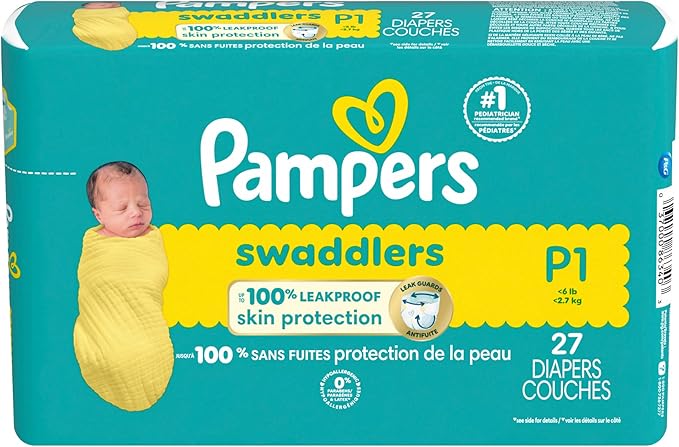 Pampers Baby Diapers - Swaddlers - Size P1, 27 Count, Ultra Absorbent Disposable Preemie Diaper