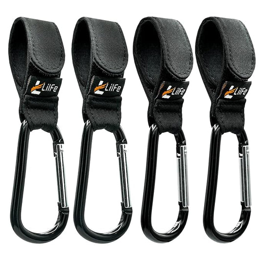 4 Pcs Baby Stroller Hooks for Hanging | Multipurpose Stroller Straps with Durable and Stylish Stroller Clips for Diaper Bags | The Perfect Mummy Hook for Stroller, Walker and Shopping (Black)