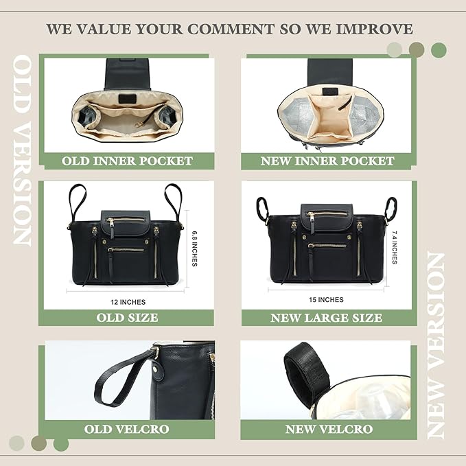 miss fong Stroller Organizer with Insulated Cup Holder Stroller Caddy Stroller Accessory BagStroller Diaper Bag Stroller Storage Stroller Bag with Adjustable Strap to Fit All Strollers (Black)