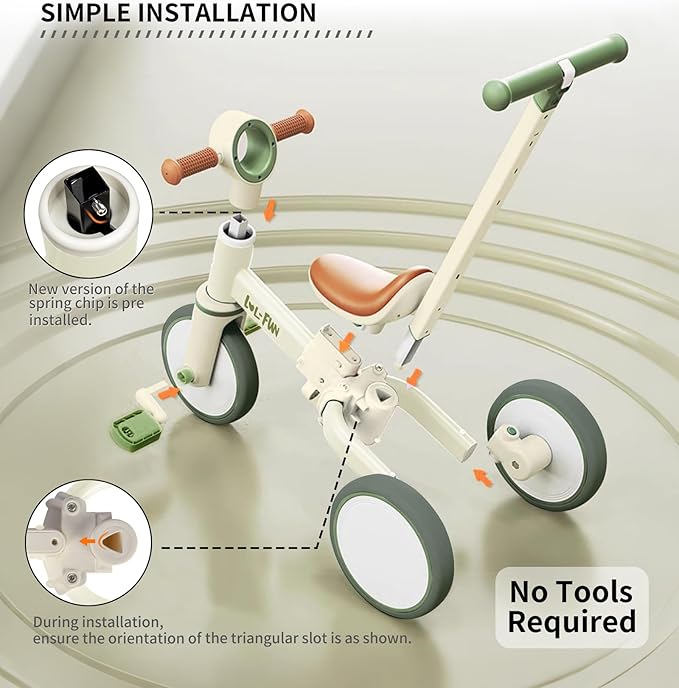 LOL-FUN Tricycle for Toddlers 1-3 Baby Balance Bike 1 2 Year Old Boys Girls Ride on Toy with Parent Steering Push Handle & Removable Pedal