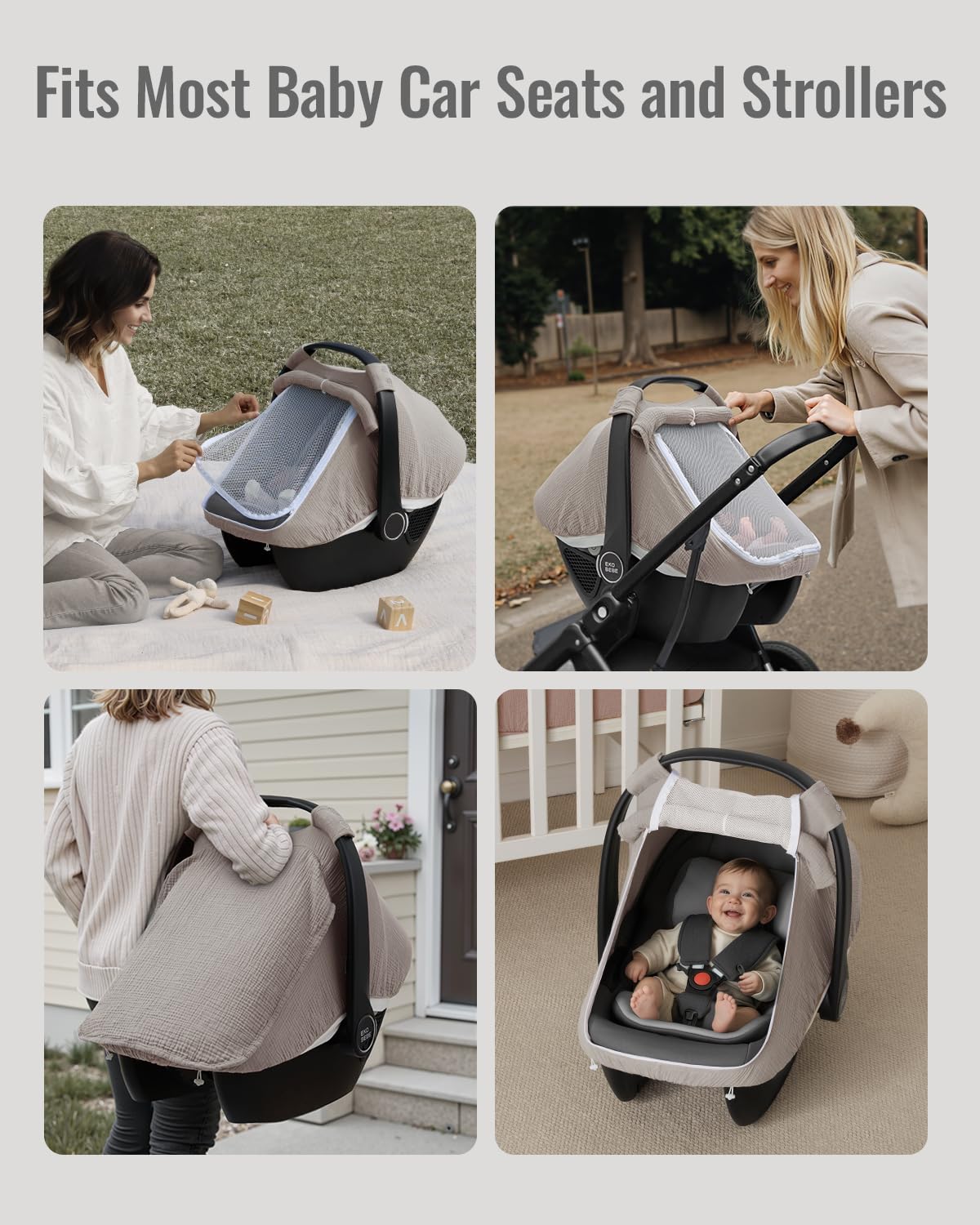 Blissful Diary Baby Car Seat Cover, Extra Large Mesh Window, Breathable Muslin Cotton, Infant Windproof Canopy, Must-Have Baby Gift - Roman Green