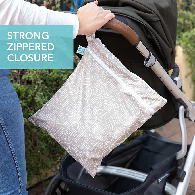 Bumkins Waterproof Wet Dry Bag for Baby, Travel, Swim Suit, Cloth Diapers, Pump Parts, Pool, Beach, Gym Clothes, Toiletry, Hook to Stroller, Daycare, Zipper Reusable Wetdry Packing Pouch, Boho Beige