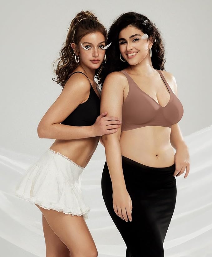 OEAK Womens Deep V Bras Wireless Comfortable Bra Supportive No Underwire Bras Tshirt Push Up Bralettes Plunge Seamless Bra