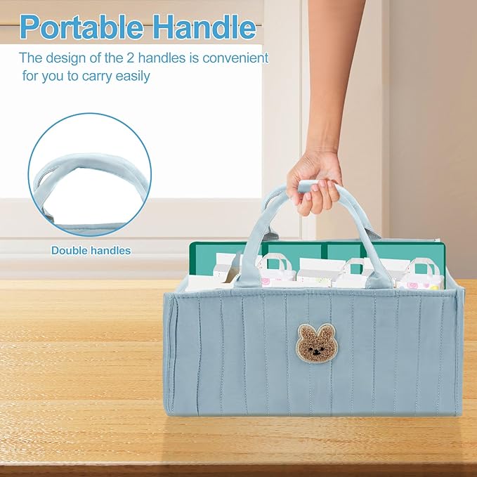 2 Pack Baby Diaper Caddy Organizer Large Capacity Baby Diaper Caddy Basket Portable with Handles Multifunctional Diaper Basket with Removable Divider Diaper Storage Present for Baby Shower
