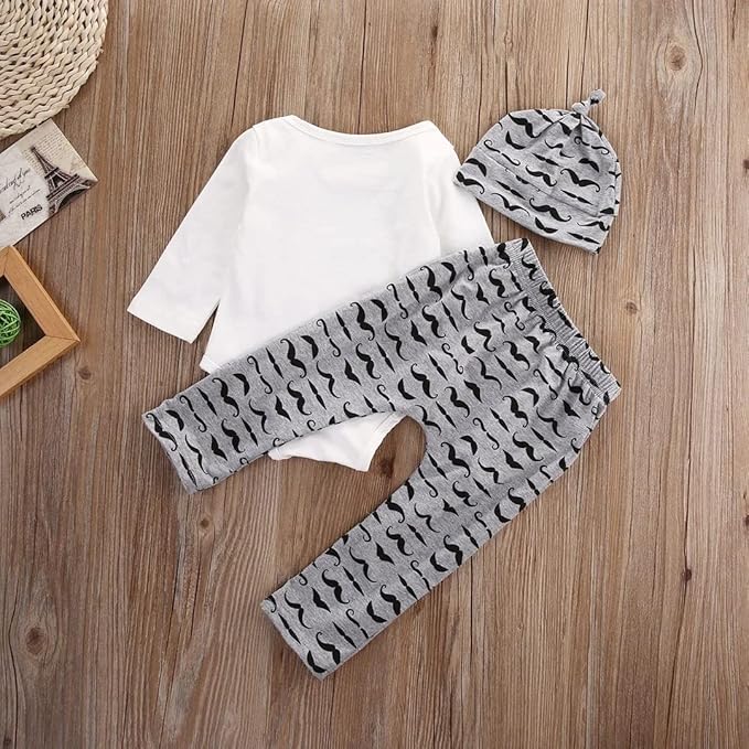 Newborn Infant Baby Clothes Long Sleeve Romper + Pants + Hat 3PCS Outfits Set