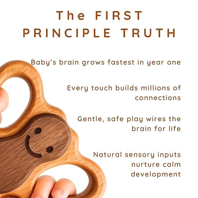 HippoToys 100% Natural Wooden Baby Rattle – Handmade Montessori Toy, Plastic-Free, No Toxins or Paint – Safe Gift for Newborns to 12 Months