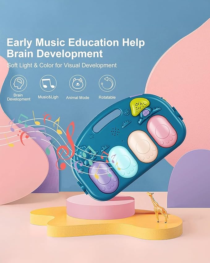 dearlomum Baby Play Mat Gym, Funny Play Piano Tummy Time Activity Mat with 5 Infant Sensory Toys, Music and Lights, Boy & Girl Gifts for Newborns 0 to 3 6 9 12 Months(New Blue)