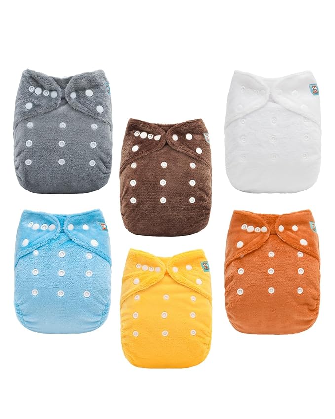 ALVABABY 6 Pack Baby Cloth Diapers Warm for Autumn and Winter with 6pcs 4-Layers Rayon from Bamboo Inserts,Cloth Diaper Covers Adjustable Washable Reusable for Baby Girls and Boys 6BMR01