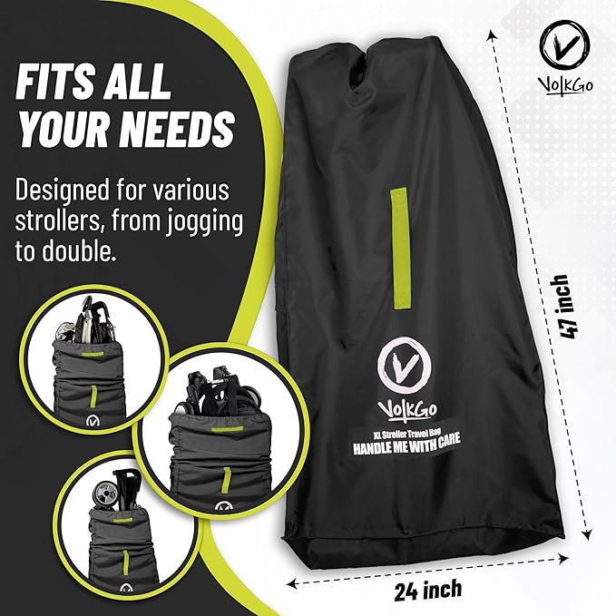 V VOLKGO Extra Large Stroller Bag for Airplane with Padded Backpack Shoulder Straps, Double Stroller Cover for Air Travel, Jogger & Carrier - Fits Large Sizes, Gate Check Bag, Waterproof Travel Cover.