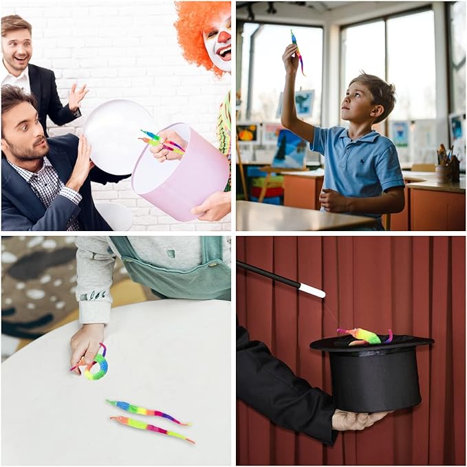 10 PCS Rainbow Fuzzy Worms On String Bulk Trick Toy Party Favors for Kid Cat ,Fuzzy Worm Toys String Pets