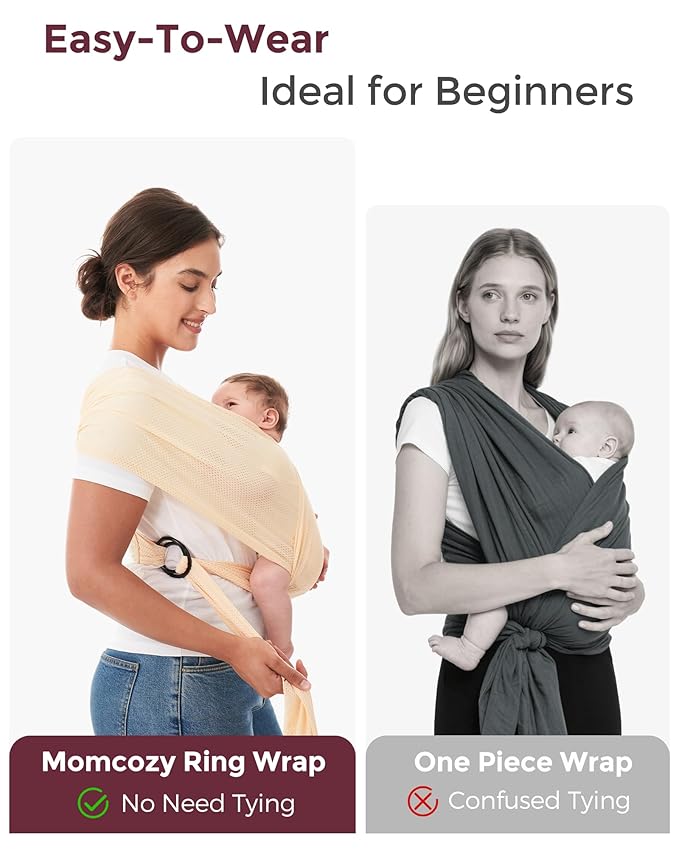 Momcozy Baby Carrier AirMesh - The Perfect Summer Sling for Newborns to Toddler 8-35 lbs - Cooling Fabric Baby Wrap, Lightweight, Ergonomic, and Easy to Wear, Light Beige