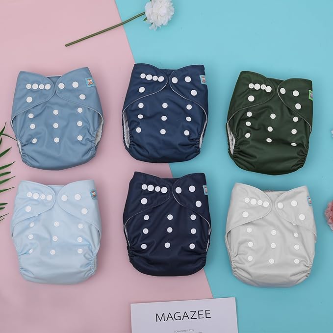 ALVABABY Baby Cloth Diaper 6 Pack with 12 Inserts One Size Cloth Diaper Covers Adjustable Washable Reusable for Baby Girls and Boys 6BM111