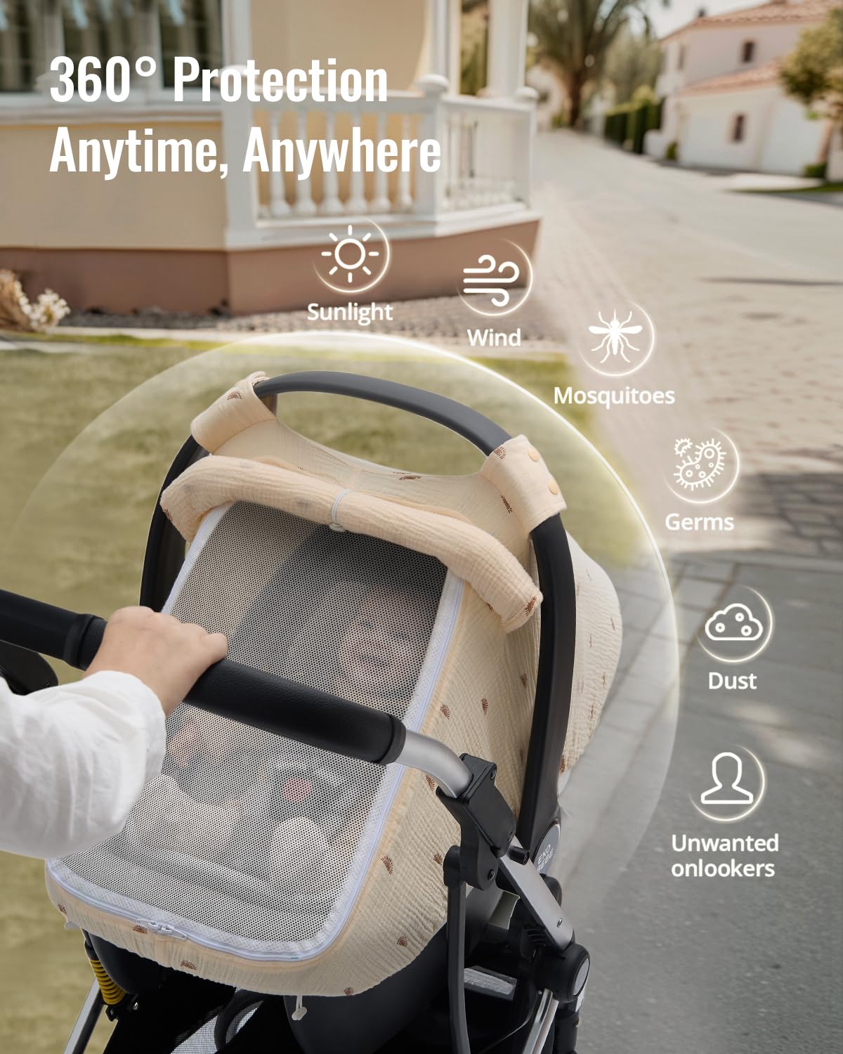 Blissful Diary Baby Car Seat Cover, Extra Large Mesh Window, Breathable Muslin Cotton, Infant Windproof Canopy, Must-Have Baby Gift - Roman Green