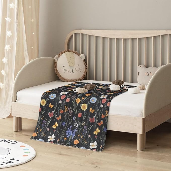 Baby Blanket Vintage Botanical Flower Wildflower for Boy Girl Newborn 30x40 Inch Toddler Infant Nursery Throw Blankets Double Layer Comfy Soft Plush Stroller Crib Quilt