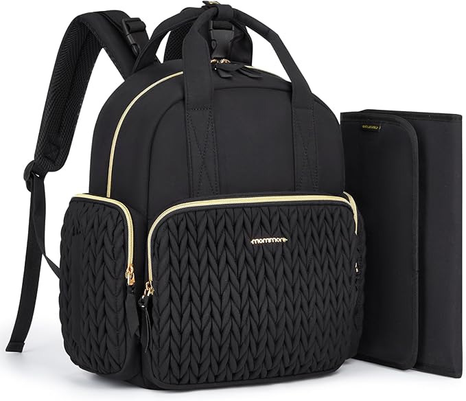 mommore Diaper Bag Small Diaper Backpack Stylish Baby Travel Backpacks with Insulated Pockets, Changing Pad, Stroller Straps