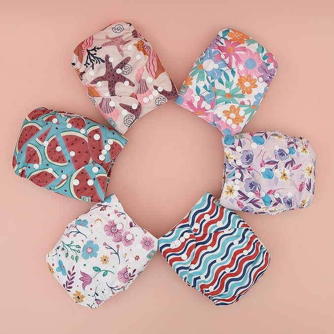 ALVABABY 6 Pack Cloth Diaper with 12 Inserts One Size Adjustable Washable Reusable Diaper Cover for Baby Girls and Boys