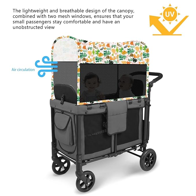 Stretchy Panoramic Canopy Compatible with Wonderfold Stroller Wagons W2/W4 All Models,UPF50+ Sun Protection with Two Mesh Windows,Sun Shade and Protection(Dinosaur)