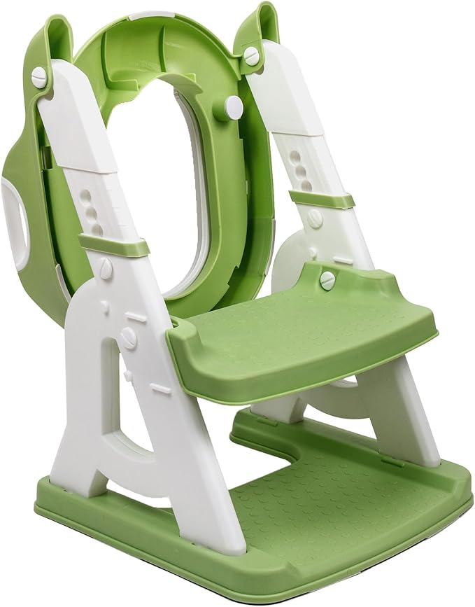 Potty Training Seat & Step Stool – Safe Triangular Frame, 5 Height Levels, Soft Cushion, Anti-Slip Design, Foldable 2-in-1 Toilet Trainer for Toddlers