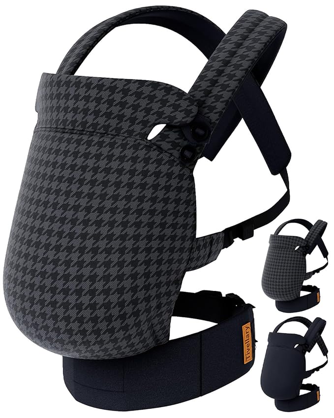 Reversible Baby Carrier – Black Solid & Houndstooth; Lightweight, Cooling & Breathable Lyocell Fabric; Ergonomic Lumbar Support and Quick Hands-Free Wear for Newborn to Toddler (7–44 lbs)