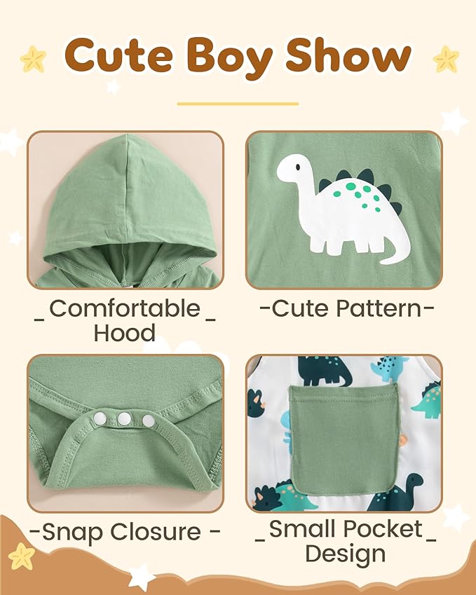 NZRVAWS Baby Boy Clothes Newborn Outfits Infant Romper Fall Winter Hoodie Pocket Pants Overalls Set NB-18M