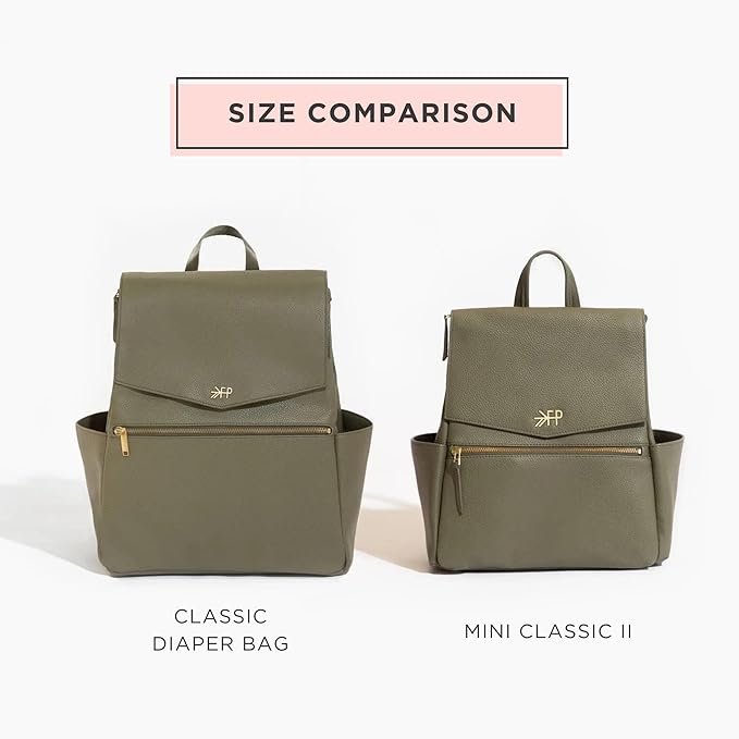 Freshly Picked Mini Classic Diaper Bag Backpack, Wipeable Vegan Leather Baby Diaper Bag, 8 Pockets Total (Sage Green)