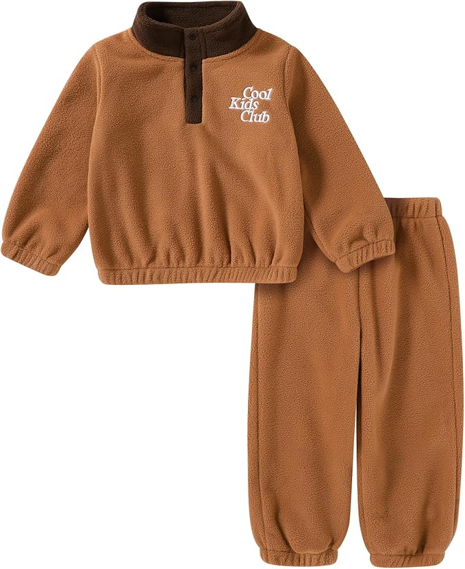 YOUNGER TREE Toddler Boy Girl Clothes Fleece Fall Winter Outfit Baby Long Sleeve Button Sweatshirt and Pants Sweatsuits Set