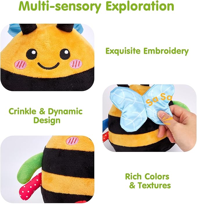 hahaland Baby Toy for 6 + 12 18 Months – Crawling Musical Dancing Bouncing Learning Bee Plush, Interactive Tummy Time Toy for 1 2 3 Year Old Boys Girls Birthday Gifts