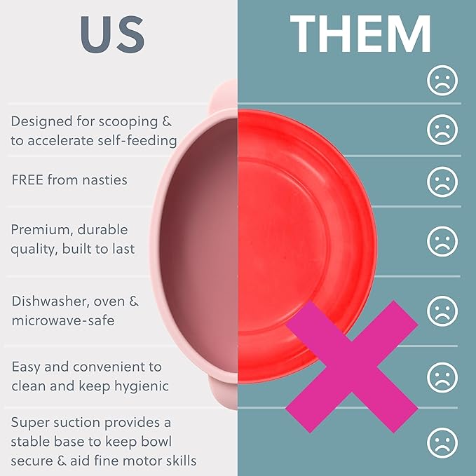 Bibado - Silicone Baby Bowl (Blush) - Stay Put Suction Bowl - Oval Shape - First Meals & Snacks - Durable, Dishwasher & Microwave Safe, BPA Free - Medical Grade - Baby Essentials - 6 Months to 3 Years