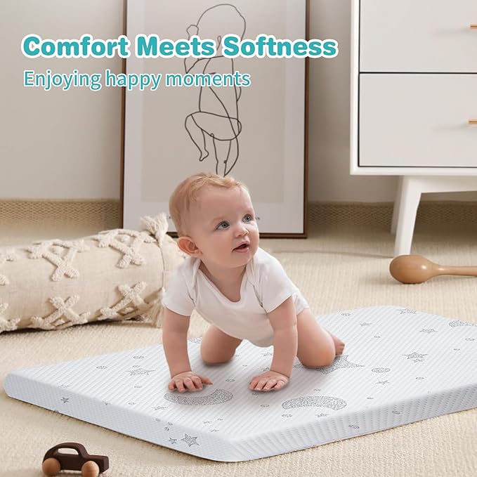 Pack and Play Mattress, 38x26 Pack N Play Mattresses Pad with Breathable Jacquard Cover, Portable Dual-Sided Soft & Firm Memory Foam Baby Mattress for Pack n Play Playpen