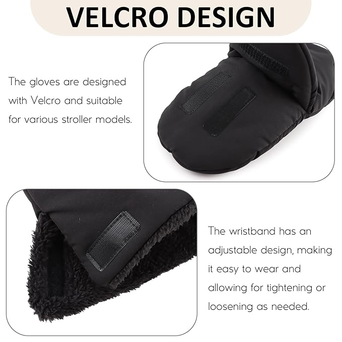 Zsedrut Stroller Gloves Universal Winter Anti-Freeze Stroller Mittens Water Repellent Hand Warmer Muff Fleece Lined,Winter Stroller Accessories (Black-2)