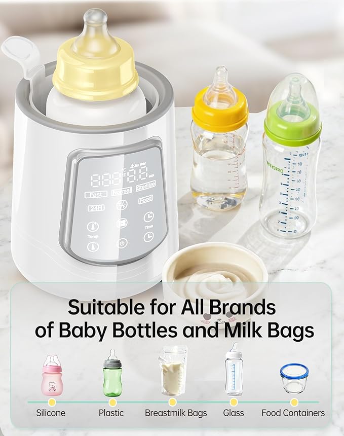 Fast Baby Bottle Warmer for Breastmilk, Smart 12 in 1 Breast Milk Warmer for Baby Essentials with Timer Temperature Control, Sterili-zing, Water Bath Technology, Baby Warmer for All Bottles Food Jars