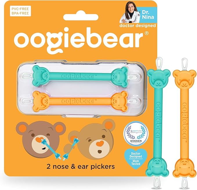 oogiebear: Baby Nose Cleaner & Ear Wax Removal Tool - Safe Booger & Earwax Removal for Newborns, Infants, Toddlers - Dual-Ended - Essential Baby Stuff, Diaper Bag Must-Have, Orange & Seafoam with case