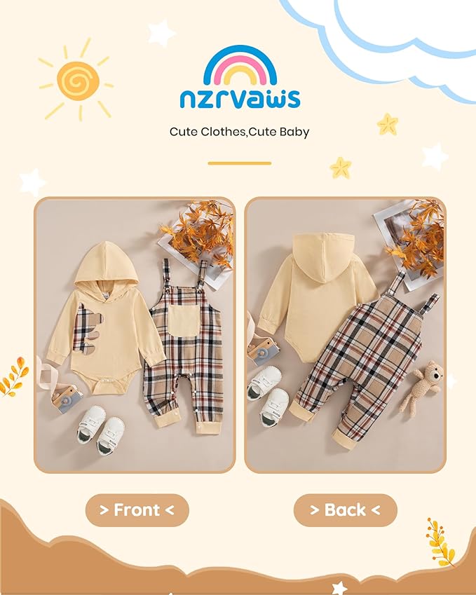 NZRVAWS Baby Boy Clothes Newborn Outfits Infant Romper Fall Winter Hoodie Pocket Pants Overalls Set NB-18M