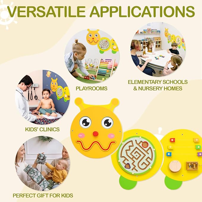 Monläurd® Caterpillar Montessori Busy Board,Sensory Board,Educational Toys,Activity Cube,Wall Toys,Daycare Furniture,Playroom Furniture,Interactive Toys,Wooden Toys,Learning Toys,Boys and Girls 6 M+